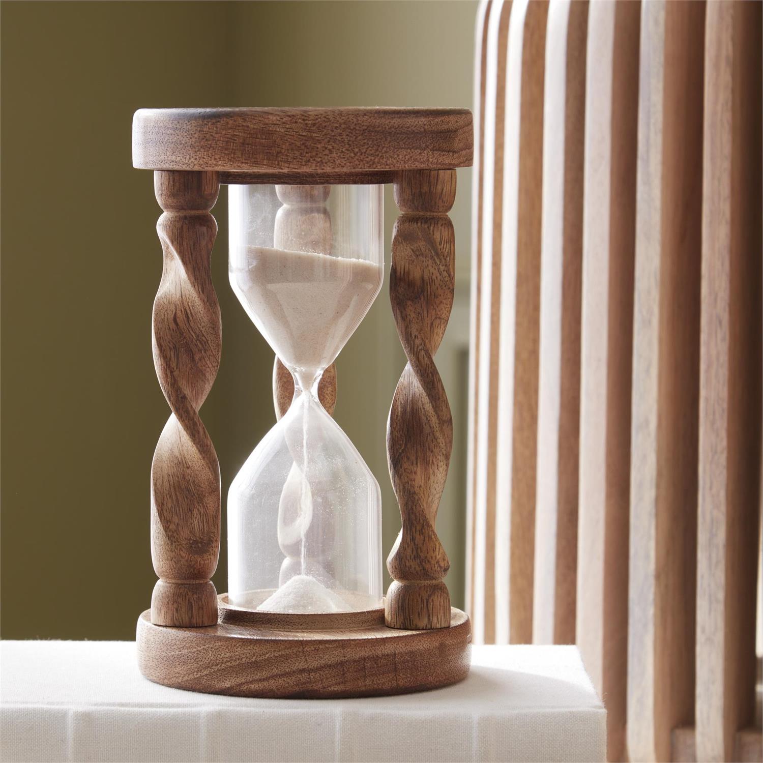 Spiral Wood & Glass Hourglass – Little Red Barn Door