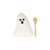 Stoneware Ghost Shaped Dish with Spoon, Boxed Set of 2 Tied with Jute